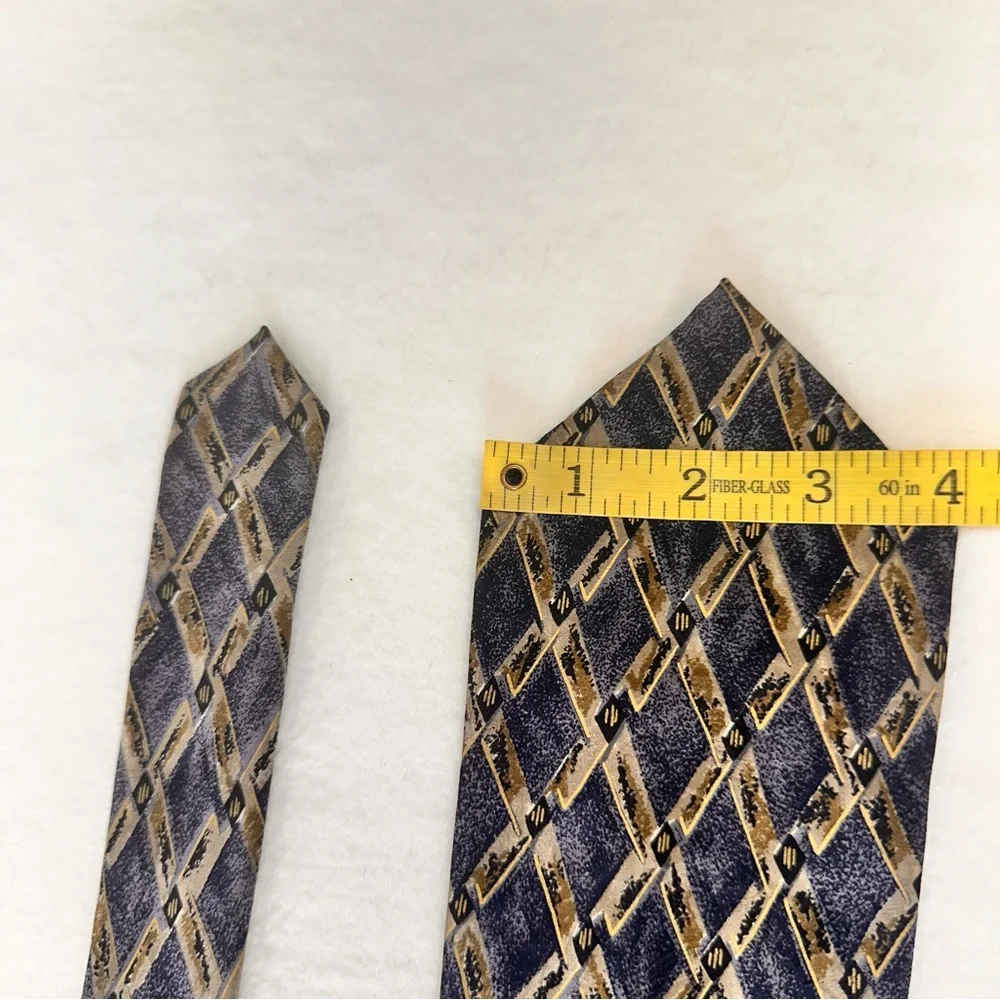 Fierte S.r.l Men's Vintage Tie Grey Multicolor Geometric Silk Handmade Necktie - Picture 7 of 9